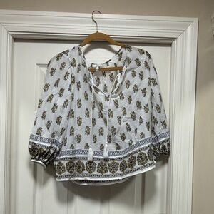 Joie White and Brown Patterned Blouse